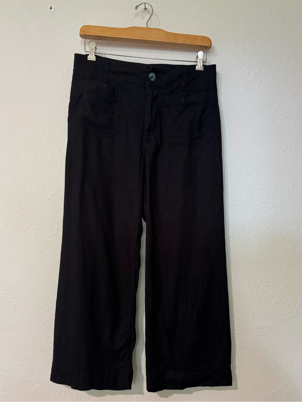 Anthropologie Maeve Colette Black Linen Wide Leg Pants Size 8